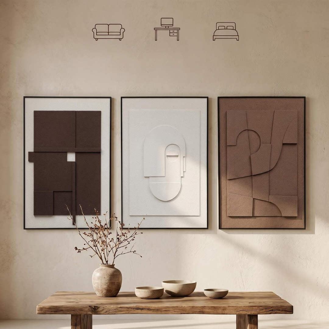 Idun – Tredelat set med 3D-texturerade konsttavlor