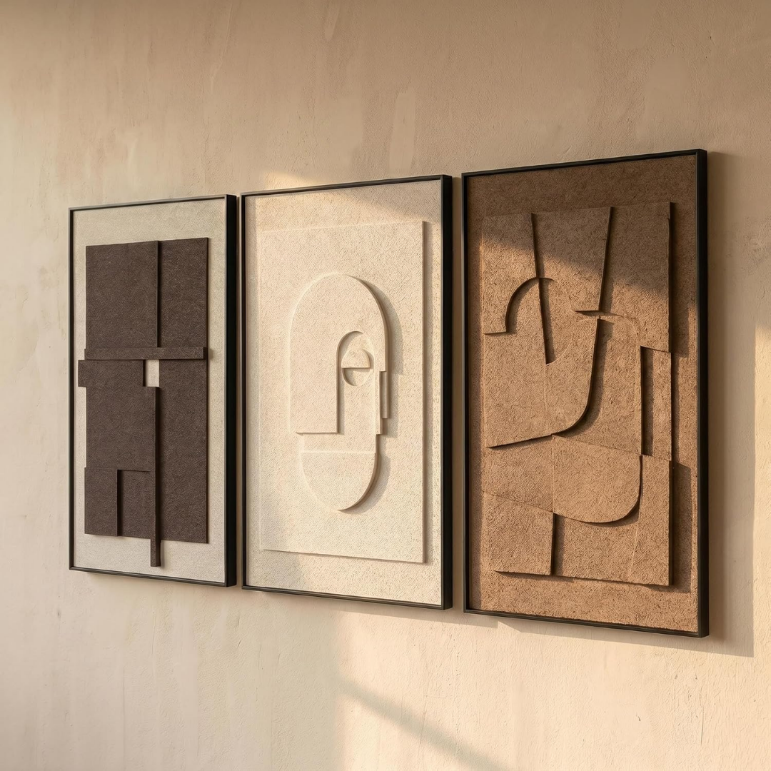 Idun – Tredelat set med 3D-texturerade konsttavlor
