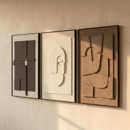 Idun – Tredelat set med 3D-texturerade konsttavlor