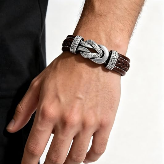 Gunnar – Läderarmband med flätade detaljer och knutspänne