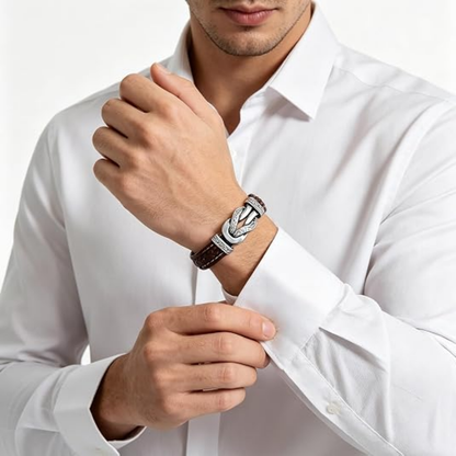 Gunnar – Läderarmband med flätade detaljer och knutspänne