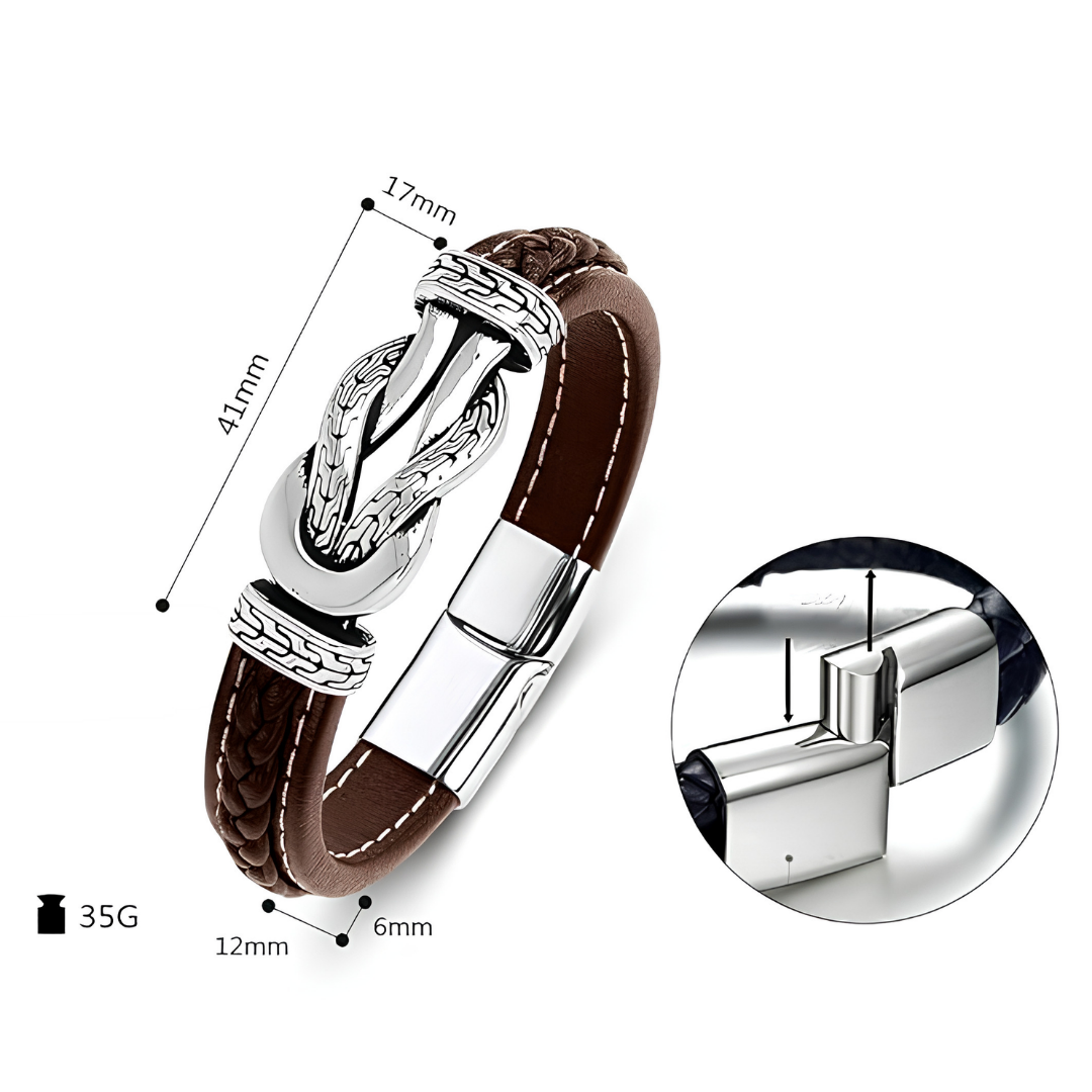 Gunnar – Läderarmband med flätade detaljer och knutspänne