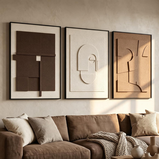 Idun – Tredelat set med 3D-texturerade konsttavlor